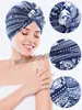 여성 아프리카 헤드 트 터번 모자 사전 묶인 Headwrap Bonnet Beanie Headscarf 패션 프린트 부드러운 코튼 모자 레이디