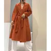 LANMREM High-end Su Dalgalanma Çift Taraflı Yün Ceket kadın Uzun Bornoz Stil Sonbahar Kış Coat Kadınlar Için 2A462 211130