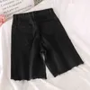 Summer Black Jeans Kvinnors High-Waisted Straight Leg Retro Byxor Kvinna Knee Längd Streetwear Denim Shorts 210525