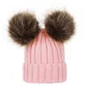 Barn baby stickade hattar vinter stickad solid virkning hatt varm mjuk pom pom mössor dubbla hårboll hattar utomhus slouchy mössor wf6457271