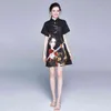 Sommer Schwarz Cartoon Junge Mädchen Mode Lose Frauen Vintage Casual Party A-Linie Cheongsam Qipao Kleider 210416