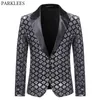 Argent Sequin Plaid Blazer Veste Hommes Mode Slim Fit Un Bouton Robe Costume Blazer Mâle Partie De Mariage Stade Costume Homme 210522