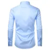 Sky Blue Mäns Bambu Fiber Klänningskjorta Märke Slim Fit Casual Button Down Chemise Non Iron Easy Care Formell skjorta för män 210522