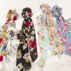 Scrunchies Cabelo Lenços Lenço Chiffon Floral Long Bow Streamer Elastic Fita Hairbands Acessórios Titular do rabo de cavalo 6 cores opcionais