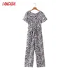 Tangada Dames Paisley Print Long Jumpsuit Korte Mouw met Slash O Hals Vrouwelijke Casual Jumpsuit 3Y24 210609