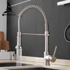 Kitchen Faucets Brush Brass Faucets for Kitchen Sink Single Lever Pull Out Spring Spout Mixers Tap Cold Water Crane 9009 210719