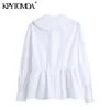 Kvinnor Söt Fashion Button-up Ruffled Blouses Lapel Collar Långärmad Kvinnor Blusas Chic Toppar 210420