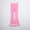 Sexy See Through Tracksuits Two Piece Set Women Fluffy Fur Crop Top Flare Pants 2 Piece Outfits Fashion Sweatsuit Matching Sets Y0625