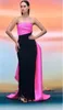 Modern Hot Pink And Black Satin Evening Dresses Strapless Chic Celebrity Party Gowns Simple Sheath Women Long Formal Occasion Wear Color Matched Prom Pageant Dress