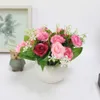 人工鉢植えの花の植物小さな花+花瓶偽の鉢植えの植物の装飾家の庭の装飾アクセサリーシルクDIY Bonsai Y0728