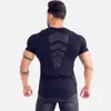Compression Quick dry T-shirt Men Running Sport Skinny Short Tee Shirt Male Gym Fitness Bodybuilding Workout Black Tops Clothing 210726