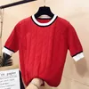 summer arrival short sleeve o-neck patchwork sweater women fresh cute loose knitted pullover Modis tops 210810