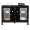 US stock FCH Transparent Double Door with X-shaped Wine Rack Sideboard Entrance Cabinet Brown a44