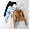 Femmes Zip Through Rib Fluffy Hooded Knit Cardigan Up Crop Sweater 210512