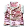 Red Floral Baby Girl Gilet Peony Bambini Canotta Canotte Cinese tradizionale Qipao Outfit senza maniche Ragazze Cappotto Giacca Top 210413