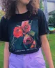 Als dit liefde is, wil ik niet dat het brief print top halajuku cartoon stijl gedrukt rose losse zwarte grote korte mouw vrouwelijke T-shirt 210518