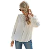 Zomer holle bloem kant shirt vrouwen stiksels effen kleur casual wit vintage shirt womens shirt blouse mode kleding 210514