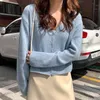 Thin Solid Women Sweaters V Neck Autumn All Match Cardigans Loose Sweet Elegant Sueter Mujer Korean 17376 210415