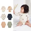 Yenidoğan Bebek Erkek Bebek Kız Tulumlar Romper Uzun Kollu Baskılar Ay Çiçek Pamuk Giysileri Tulum Giysileri