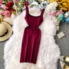 Dzianiny Vestidos Striped Fashion Summer Sukienka Kobiety Stretch Sleevless High Paist Koreański Mini Sukienki Slim 16613 210415