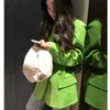 [EWQ] Autumn Notched Single-breasted Green Full Loose Suit Fashion Big Pocket Coat High quality office lady blazer 210930