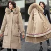 Pelzkragen lange Kapuze Parka Winterjacke Frauen große Tasche verstellbare Taille Baumwolle Liner Mantel drei Möglichkeiten zu tragen 210913