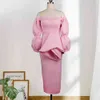 Pink Off Shoulder Lantern Sleeves for Women Midi Elegant Sheath Celebrate Dinner Party Evening Bodycon Dress Plus Size XXL 210416