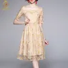 到着女性の夏のビンテージパーティードレスファッションスクエアカラーメッシュ刺繍半袖花柄スリムドレス210520