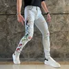 Мужские джинсы Gaojie Chaopai Heavy Industry Вышивка скелет Человек Паста Украшение, Старый Ущерб для стирки Воды, Тонкие и дырочные джинсы, Мужские штаны
