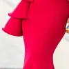 Women One Shoulder Christmas Party Dress Red Maxi Ruffles Celebrate African Mermaid Long Bodycon Dresses Gowns Plus Size XXL 210416