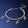 Guld Rhinestone Anklet Chain Dollar Pendant Foot Chain Double Layered Anklets Armband Summer Beach Jewelry for Women 2205