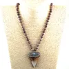 Pendant Necklaces Fashion Bohemian Tribal Jewelry Long Knotted Stone Handmake Paved Teeth Ethnic Necklace