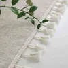 Linen Tablecloth Tassel Rectangular Cloth Wedding Decor Coffee Cover Map Towel White Xmas for 211103