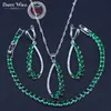 Musical Note Silver Color Jewelry Sets Green CZ White Stone Marsquise For Women Long Earrings/Pendant/Bracelets/Necklace Set H1022