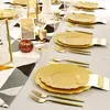 Disposable Dinnerware 50 Pieces Of Tableware Plastic Plates And Golden Silverware Wedding Birthday Party Decorations5302182