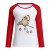 Rétro mignon hibou imprimer femmes T-shirt de noël à manches longues hauts raglan Femme vêtements O cou Vintage T-shirt Femme 210401