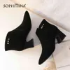 Sophitina sexy puntige neus laarzen hoge kwaliteit kid suede mode rits metalen decoratie comfortabele hoge vierkante hak speciale des 210513