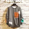 Männer Sweatshirts Casual Koreanische Harajuku Hip Hop Oversize Hoodies Männliche Herbst Muster Druck Schwarz Sweatshirts Oansatz 210720