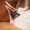 Women's Panties Sexy Criss-Cross Patchwork Female Lace G-String Transparent Hollow Out Pearl Underwear Thong Women Clubwear L277O