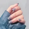 Fałszywe paznokcie Fałszywe plastry paznokci mgły niebieski gradient noszący gotowy manicure francuski 24 sztuki sana889 Prud22