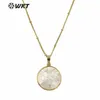 WT-JN127 s round Mother of pearl shell religious Christian cross necklace with beads chain