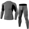 Compressão dos homens correndo jogging ternos roupas esportes Conjunto de longa camiseta e calças ginásio exercício de fitness calças justas 2 pçs / sets sh190914