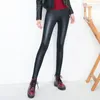 Women039s Pantaloni Capris 2022 Stretch Autunno PU Ecopelle Leggings Donna Inverno Skinny Femminile Coreano Slim Ladies Fleece Penc6250676