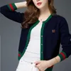 Women's Knitted Cardigan Contrast Color Round Collar Thin Short Sweater Wholesale Spring Autumn Fashion Female Clothing 211007