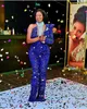 2021 Plus Size Arabic Aso Ebi Royal Blue Sparkly Prom Jumpsuits Dresses Beaded Sequined Sheath Evening Formal Party Second Recepti3331754