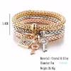 3pcs / set Crystal Owl Crown Heart Armband Rhinestone Elephant Skull Musik Notes Butterfly Key Lock Tree of Life Charm Bangle Smycken