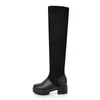 MEOTINA WINTER OVER DE KNIE-laarzen Dames Laarzen Slanke Stretch Dikke Hakken Lange Laarzen Sexy Ronde Teen Schoenen Dame Fall Big Size 34-43 210608