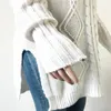 女性のプルオーバー冬のロングスリットツイストタートルネックセータースリーブ女性のドレスニット韓国のプラスサイズ210428
