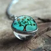 Fashion Double Sided Glass Ball Pendant Tree of Life Necklace Art Painting Bamboo Link for Women Jewelry