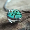 Fashion Double Sided Glass Ball Pendant Tree of Life Necklace Art Painting Bamboo Link for Women Jewelry